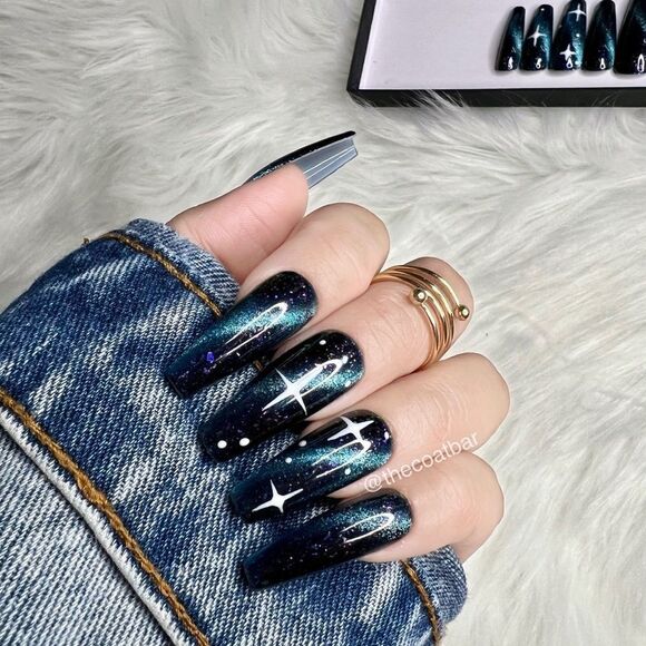 Cateye Galaxy ✨💫 Custom Press On Nails | High Quality Nails | Handmade - Picture 1 of 12